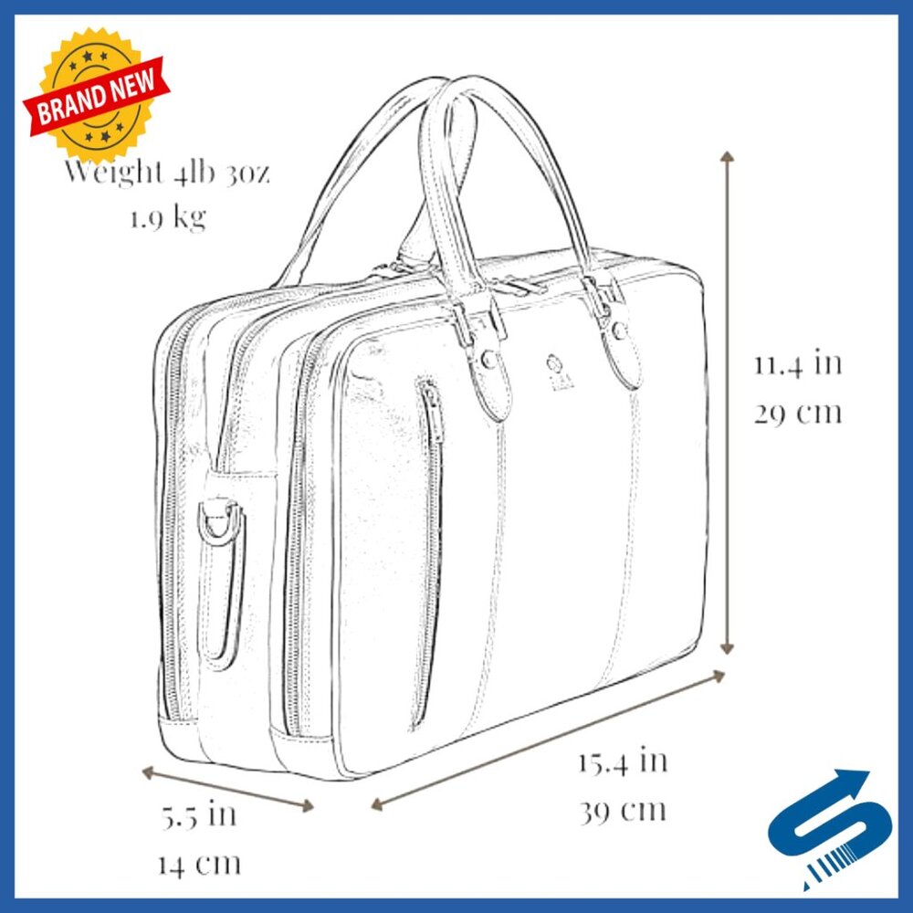 Full Grain Leather Laptop Briefcase Backpack Convertible 15" Messenger Bag - Picture 7 of 7
